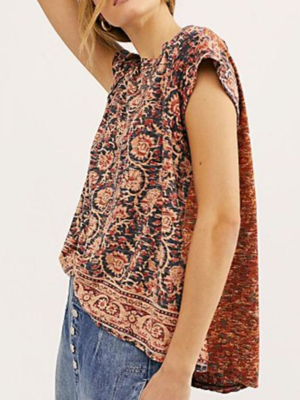 Free People Top "High Tide Tee" Brown Dual Side Tee - Women's Medium